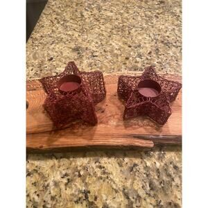 Farmhouse Patriotic wire Star Candleholder Set/2 Rustic Red Park Designs